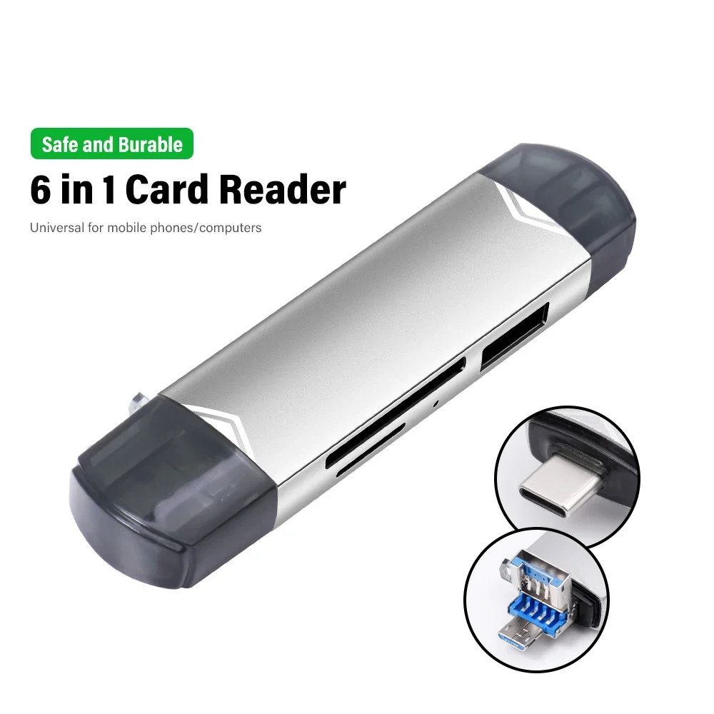 JASTER 6 In 1 Multifunction USB 3.0 Card Reader U Disk TYPE-C/Usb/Tf/Sd Flash Drive Memory Card for Adapter Phone Laptop Compute JASTER 6 In 1 Multifunction USB 3.0 Card Reader U Disk TYPE-C/Usb/Tf/Sd Flash Drive Memory Card for Adapter Phone Laptop Compute
