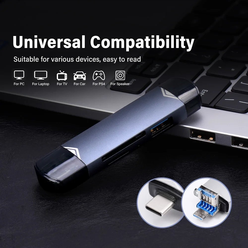JASTER 6 In 1 Multifunction USB 3.0 Card Reader U Disk TYPE-C/Usb/Tf/Sd Flash Drive Memory Card for Adapter Phone Laptop Compute JASTER 6 In 1 Multifunction USB 3.0 Card Reader U Disk TYPE-C/Usb/Tf/Sd Flash Drive Memory Card for Adapter Phone Laptop Compute