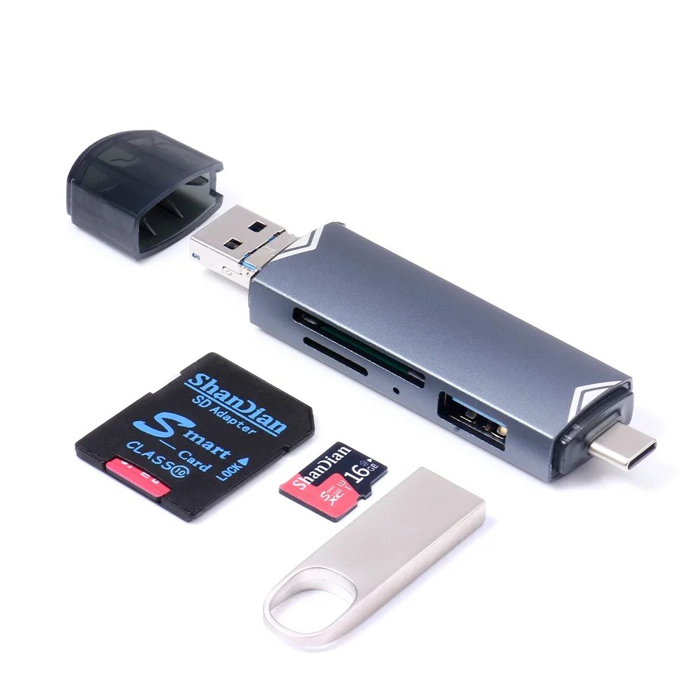 JASTER 6 In 1 Multifunction USB 3.0 Card Reader U Disk TYPE-C/Usb/Tf/Sd Flash Drive Memory Card for Adapter Phone Laptop Compute JASTER 6 In 1 Multifunction USB 3.0 Card Reader U Disk TYPE-C/Usb/Tf/Sd Flash Drive Memory Card for Adapter Phone Laptop Compute