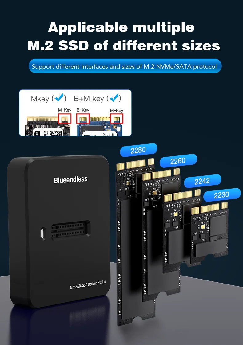 Blueendless External SSD Hard Disk M.2 ssd Enclosure 10G Online Reading Writing Speed SSD Case For M.2 SSD Docking Station
