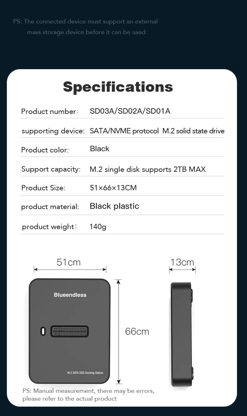 Blueendless External SSD Hard Disk M.2 ssd Enclosure 10G Online Reading Writing Speed SSD Case For M.2 SSD Docking Station