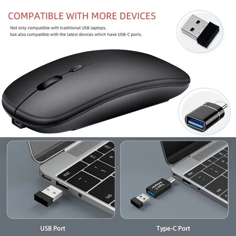 Wireless Mouse Slim Bluetooth-compatible 2.4G Computer Mice Portable Rechargeable/Battery Cordless Mouse for iPad Laptop Desktop Wireless Mouse Slim Bluetooth-compatible 2.4G Computer Mice Portable Rechargeable/Battery Cordless Mouse for iPad Laptop Desktop