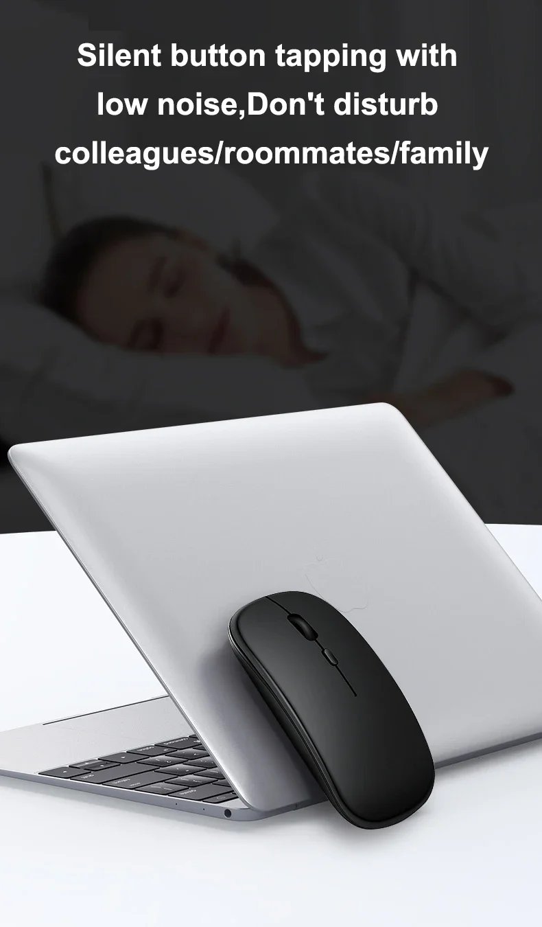Wireless Mouse Slim Bluetooth-compatible 2.4G Computer Mice Portable Rechargeable/Battery Cordless Mouse for iPad Laptop Desktop