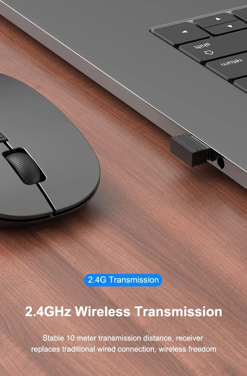 Wireless Mouse Slim Bluetooth-compatible 2.4G Computer Mice Portable Rechargeable/Battery Cordless Mouse for iPad Laptop Desktop