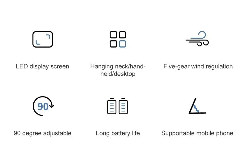 USB Handheld Mini Fan Foldable Portable Neck Hanging Fans 5 Speed USB Rechargeable Fan with Phone Stand and Display Screen