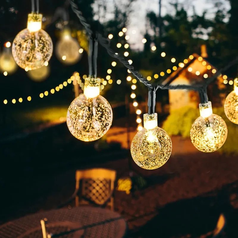 2024 New Solar Crystal Globe LED String Lights LED Solar Outdoor Light IP65 Fairy Light Christmas Garland for Garden Party Decor