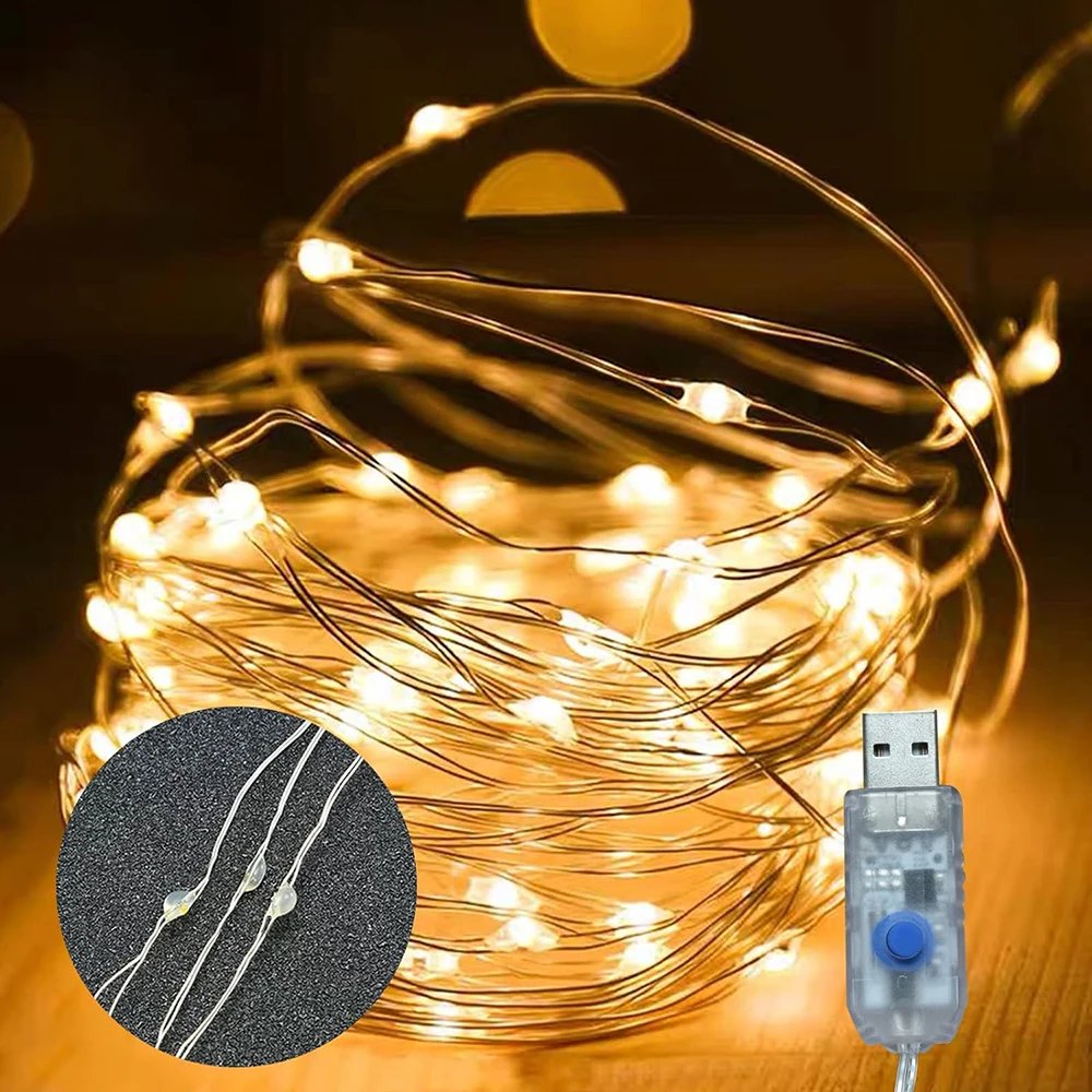 5M/10M/20M USB LED String Lights Copper Silver Wire Garland Light Waterproof Fairy Lights For Christmas Wedding Party Decorative