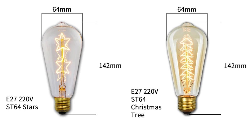 Retro Edison Bulb E27 220V 40W ST64 G80 G95 G125 Ampoule Vintage Edison Bulb Incandescent Lamp Filament Light Bulb Home Decor