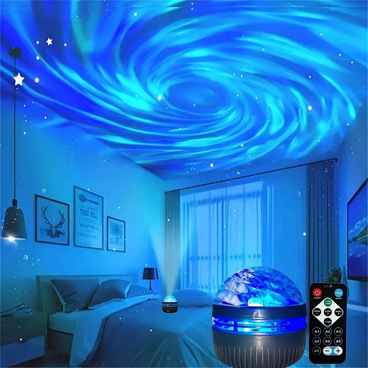 Starry Sky Galaxy Lamp Projector LED Night Light Remote Control Sound Active 5V USB Charging 7 Modes for Kids Room Party Decor