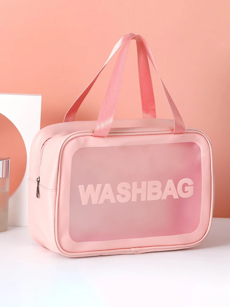 Pu Transparent Three Piece Makeup And Toiletries Bag, Large Capacity Pvc Semi Transparent Frosted Portable Storage Bag