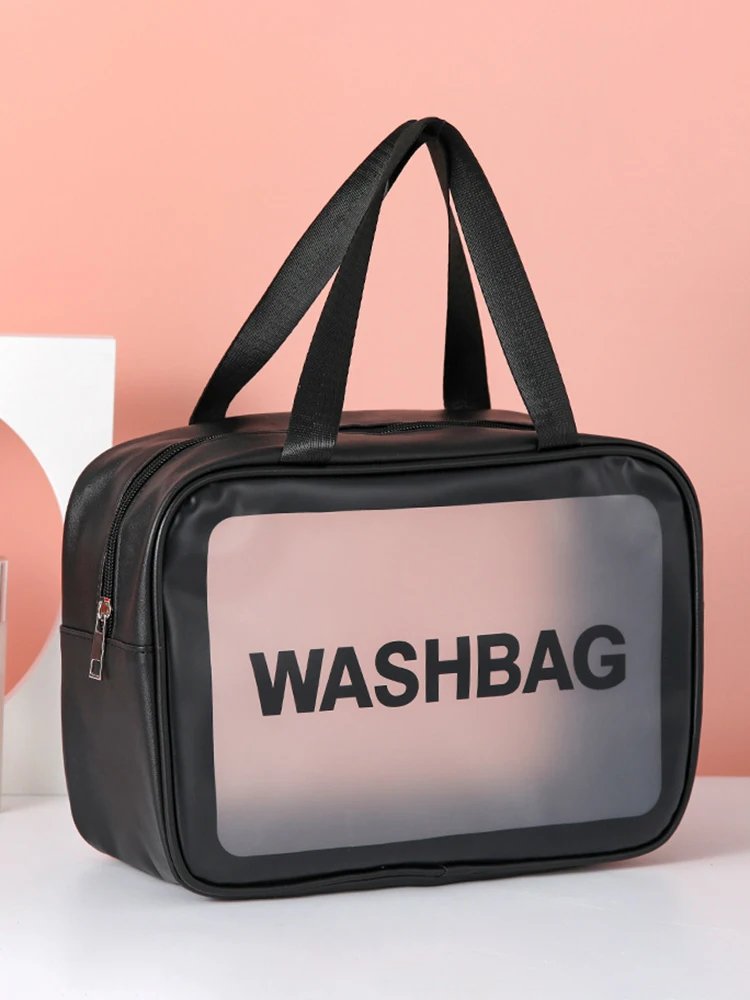 Pu Transparent Three Piece Makeup And Toiletries Bag, Large Capacity Pvc Semi Transparent Frosted Portable Storage Bag