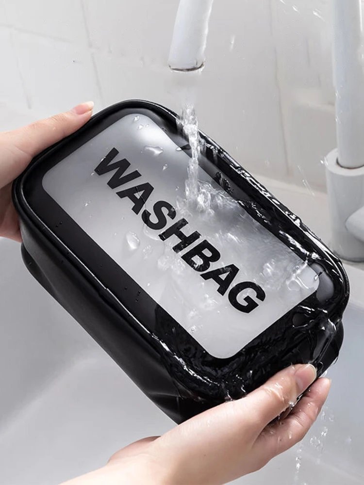 Pu Transparent Three Piece Makeup And Toiletries Bag, Large Capacity Pvc Semi Transparent Frosted Portable Storage Bag