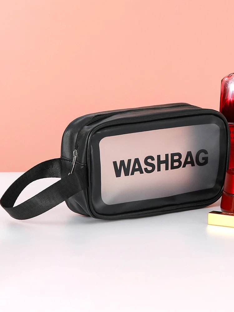 Pu Transparent Three Piece Makeup And Toiletries Bag, Large Capacity Pvc Semi Transparent Frosted Portable Storage Bag