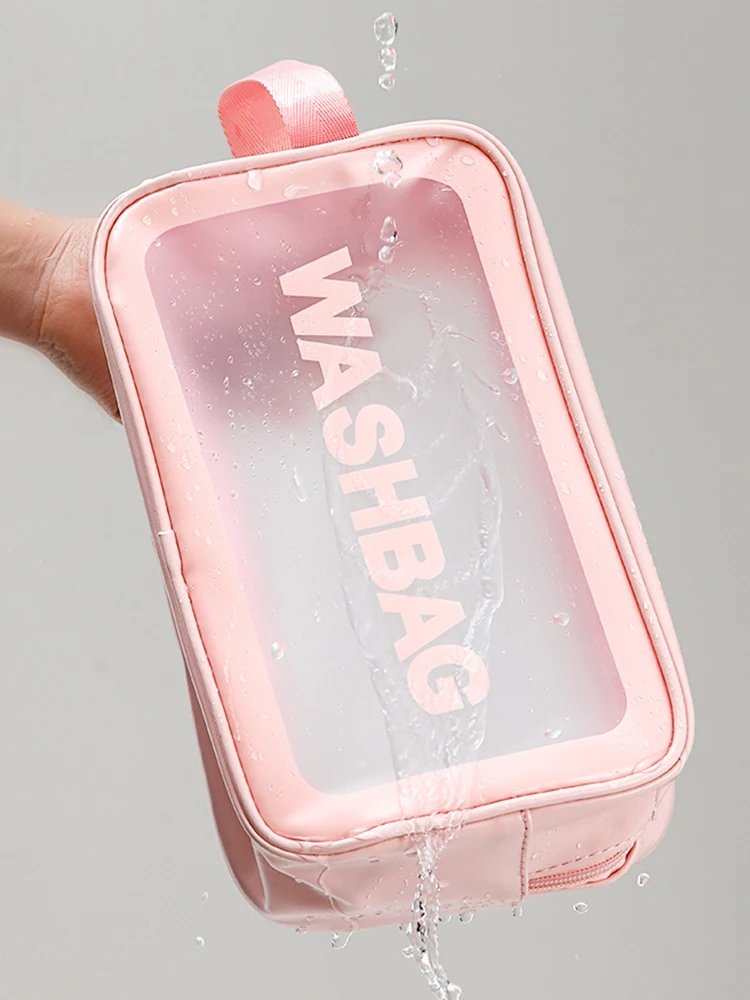 Pu Transparent Three Piece Makeup And Toiletries Bag, Large Capacity Pvc Semi Transparent Frosted Portable Storage Bag