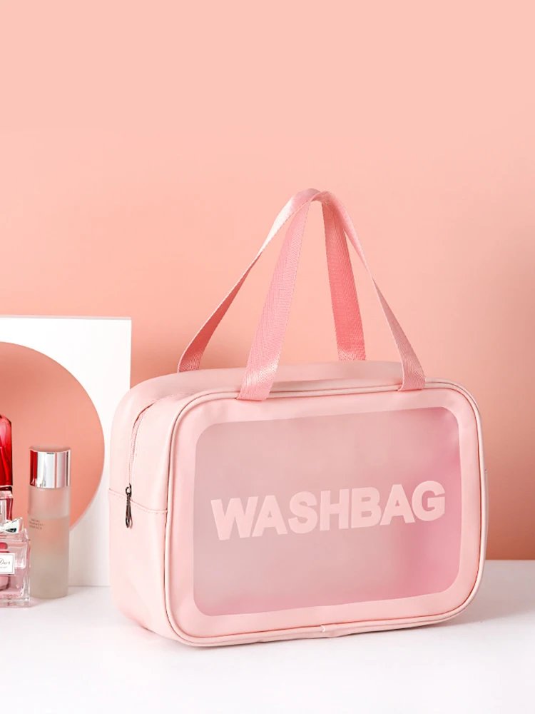 Pu Transparent Three Piece Makeup And Toiletries Bag, Large Capacity Pvc Semi Transparent Frosted Portable Storage Bag