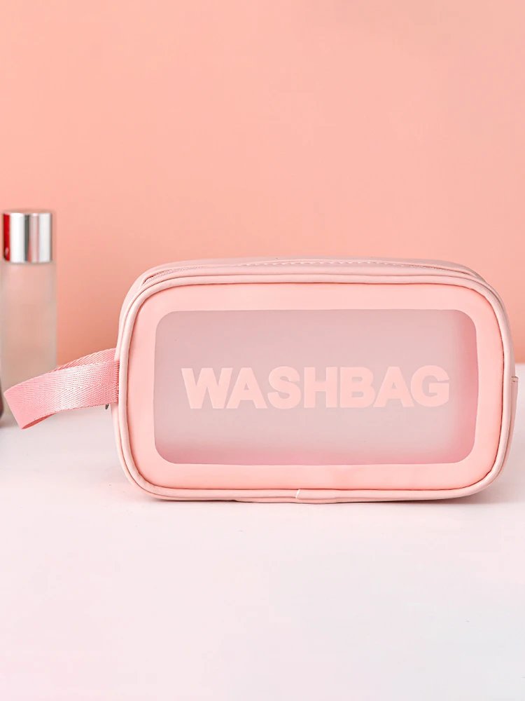 Pu Transparent Three Piece Makeup And Toiletries Bag, Large Capacity Pvc Semi Transparent Frosted Portable Storage Bag