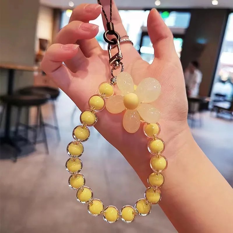 Phone Anti-lost Lanyard Key Short Wrist Pendant Colorful Macaron Round Bead Pendant Women's Hand-held Chain Mobile Phone Lanyard
