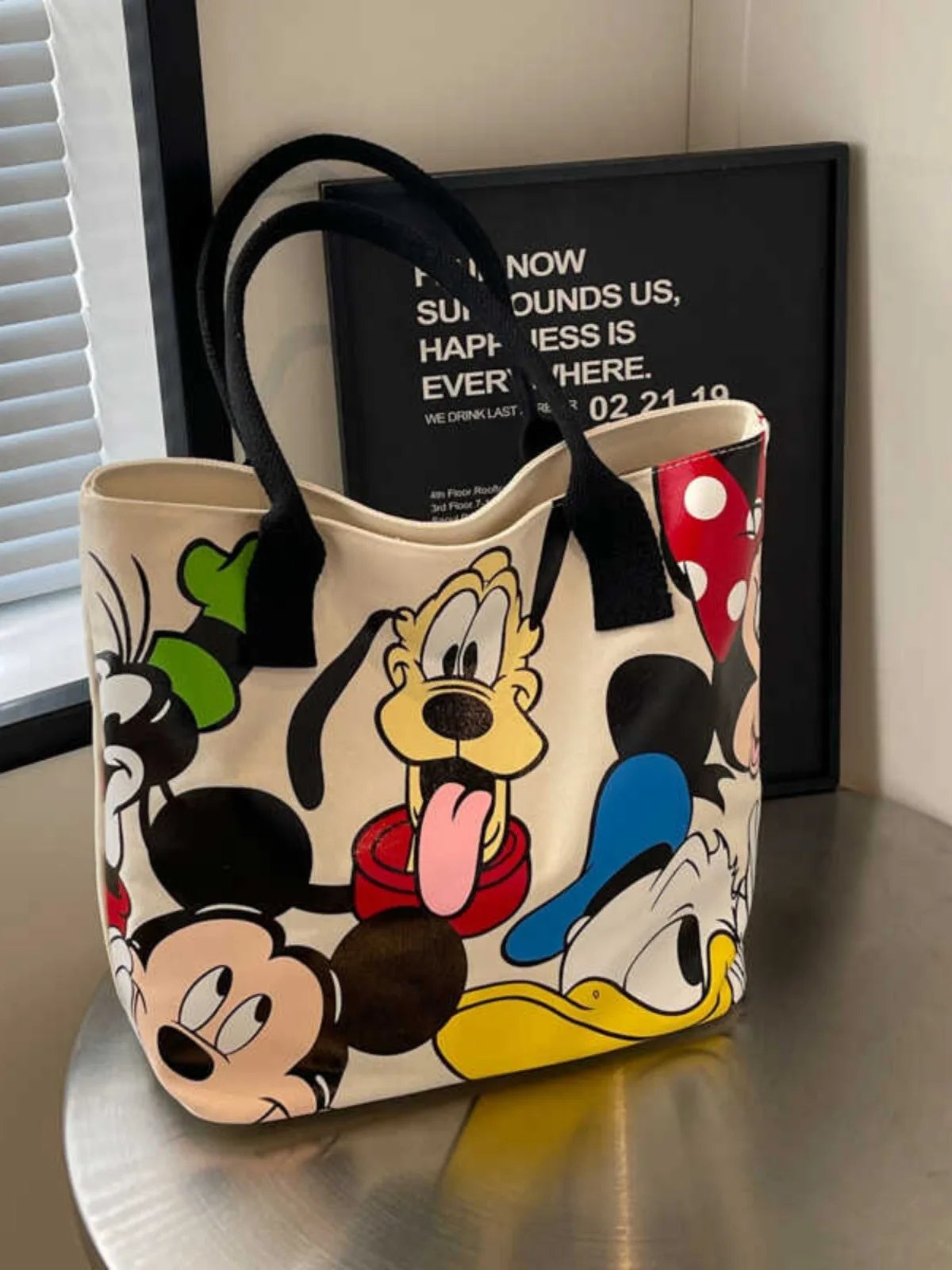 DisneyCartoon Mickey Fashion Versatile LargeCapacity Canvas Shoulder Bag Women's Casual Versatile Tote Bag Student Class Handbag