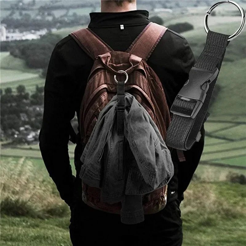 Holiday Travel Portable Black Nylon Suitcase Hanging Bag with Zinc Alloy Hiking Buckle Strap with External Hook Strap