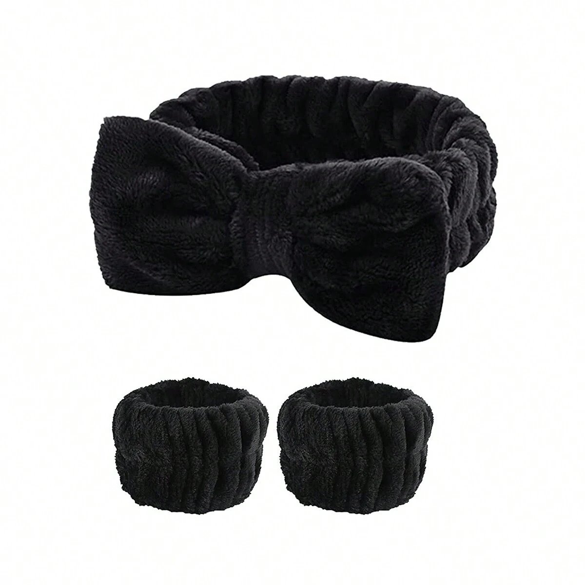 3pcs/set- Headband Wrist Washband Set, 1 Pc Coral Fleece Facial Makeup Headband High Elastic Hair Band And 2 Pcs Wrist Washband