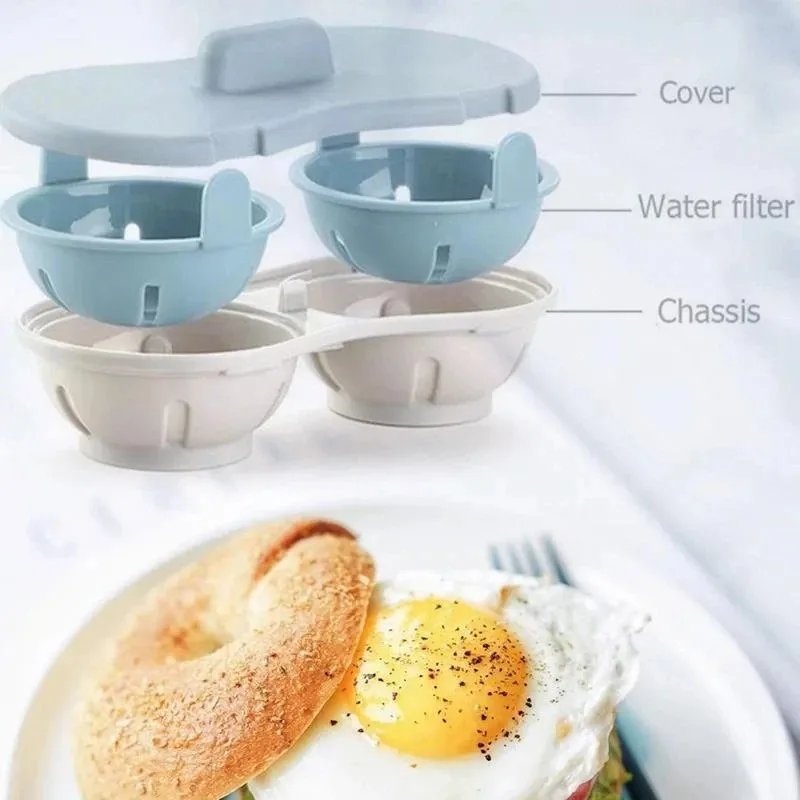 Microwave Egg Poacher Efficient Microwave Double Egg Poacher Cook Poached Eggs with Detachable Drain Basket Heat for Kitchen