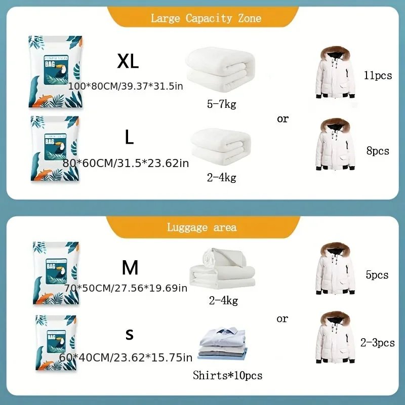 Large capacity vacuum compression bag Lightweight travel clothing bag Vacuum compression storage bag Clothes blankets dust bags