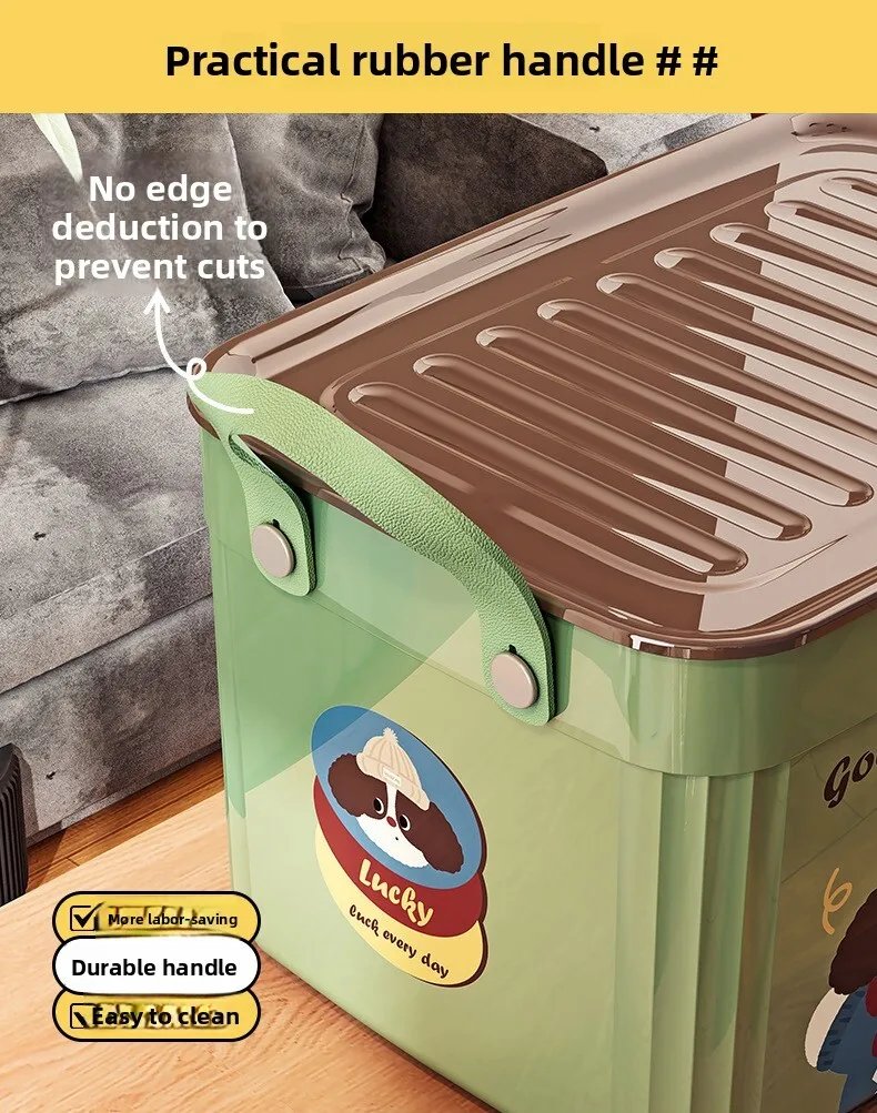 Large Capacity Lid Box Multi Functional Desktop Organizer for Home Office Storage with Cartoon Pattern Design Keepsake Container