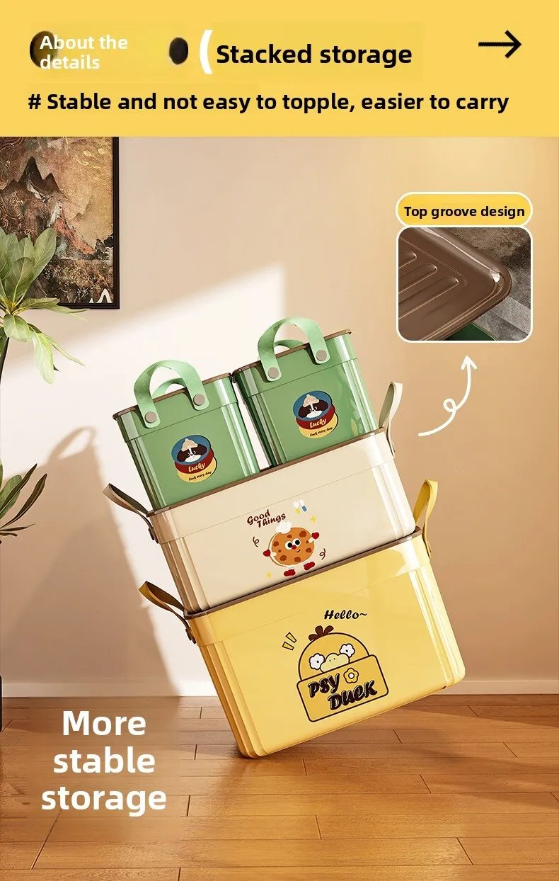 Large Capacity Lid Box Multi Functional Desktop Organizer for Home Office Storage with Cartoon Pattern Design Keepsake Container