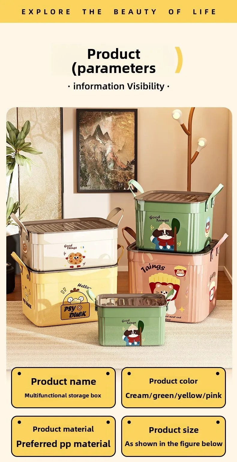Large Capacity Lid Box Multi Functional Desktop Organizer for Home Office Storage with Cartoon Pattern Design Keepsake Container