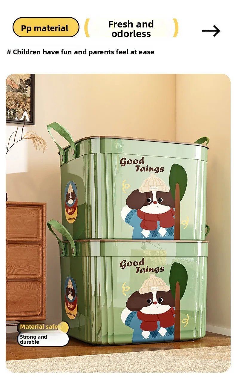 Large Capacity Lid Box Multi Functional Desktop Organizer for Home Office Storage with Cartoon Pattern Design Keepsake Container