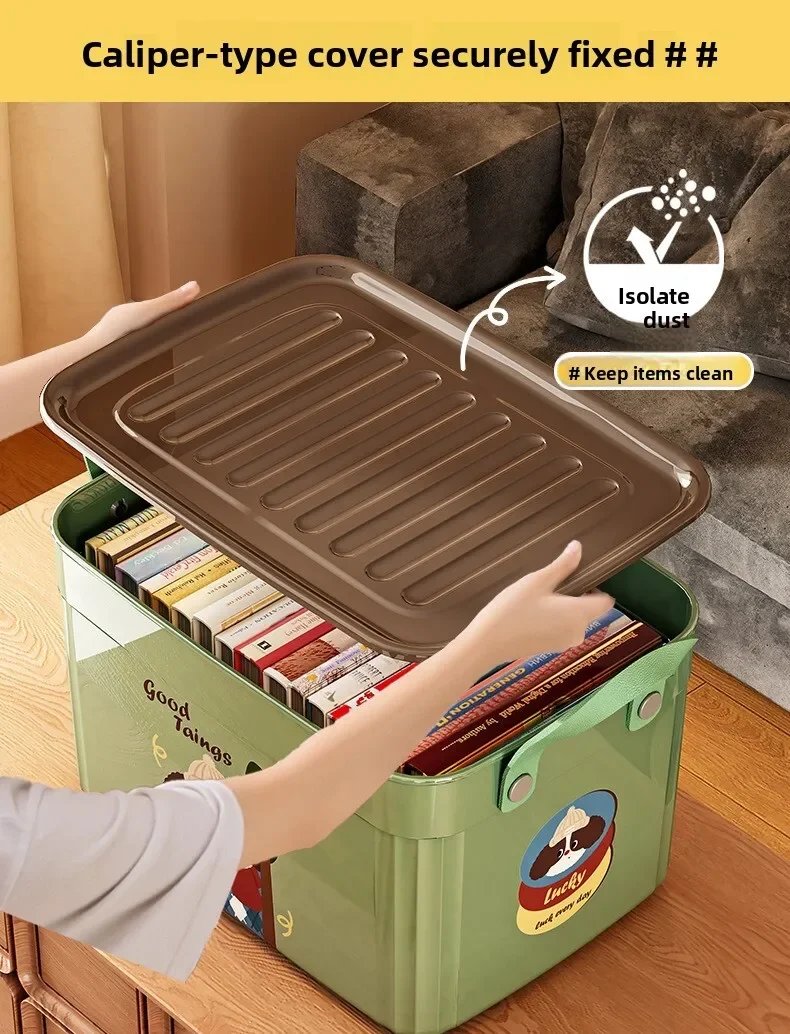 Large Capacity Lid Box Multi Functional Desktop Organizer for Home Office Storage with Cartoon Pattern Design Keepsake Container