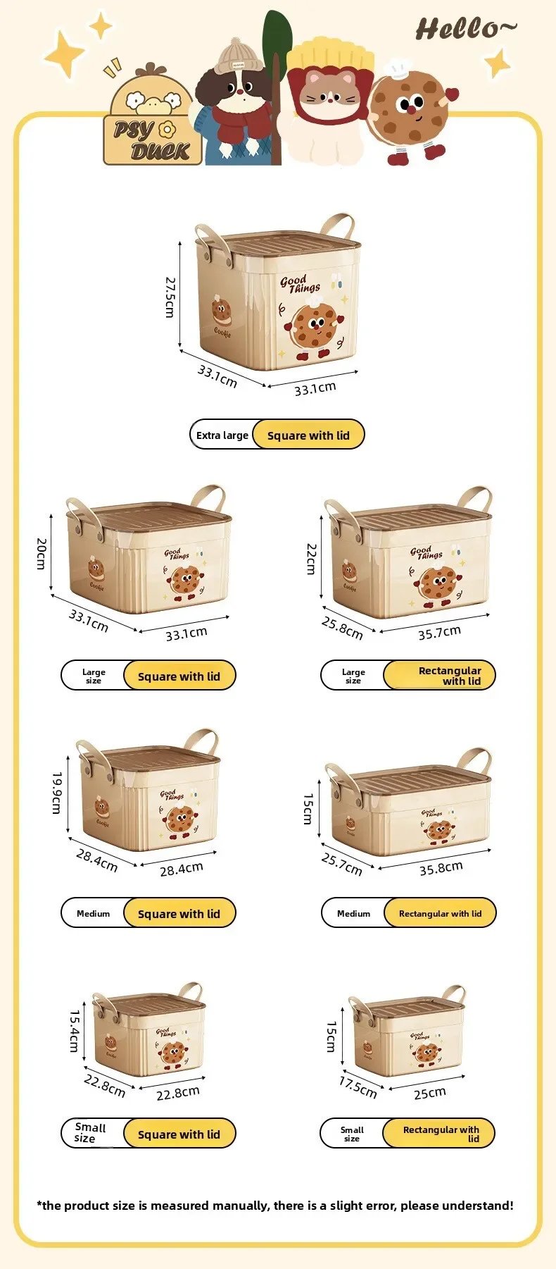 Large Capacity Lid Box Multi Functional Desktop Organizer for Home Office Storage with Cartoon Pattern Design Keepsake Container