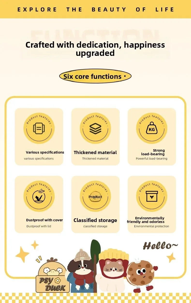 Large Capacity Lid Box Multi Functional Desktop Organizer for Home Office Storage with Cartoon Pattern Design Keepsake Container