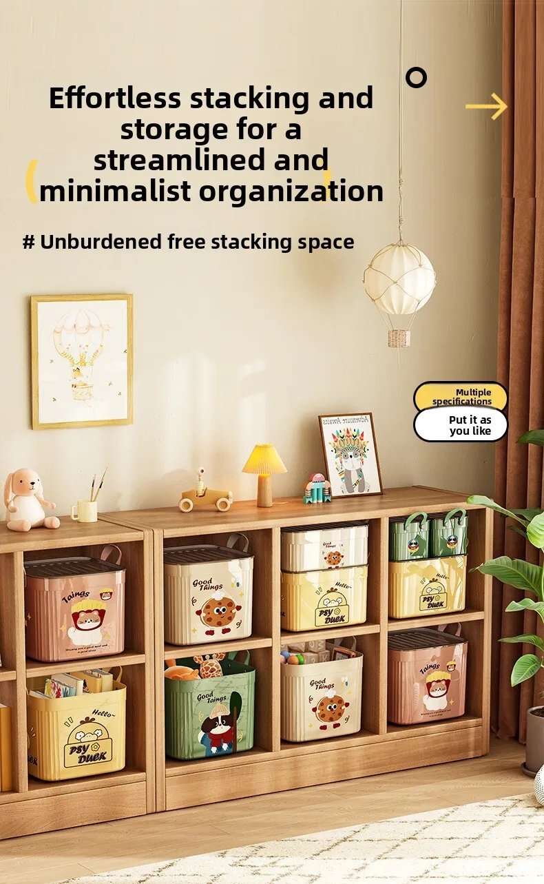 Large Capacity Lid Box Multi Functional Desktop Organizer for Home Office Storage with Cartoon Pattern Design Keepsake Container