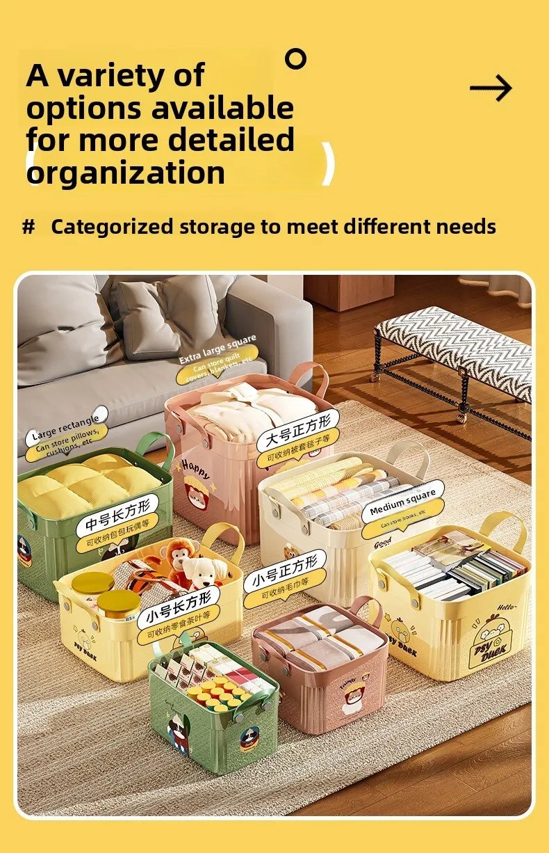 Large Capacity Lid Box Multi Functional Desktop Organizer for Home Office Storage with Cartoon Pattern Design Keepsake Container
