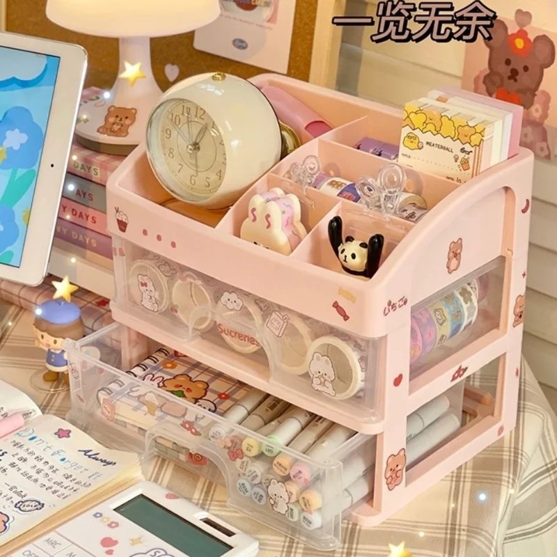 Multi-Purpose Ins Transparent Drawer Storage Box - Pink Cosmetic Makeup Box for Dormitory Kawaii Shelf