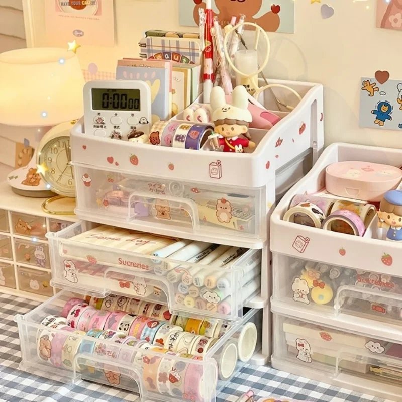 Multi-Purpose Ins Transparent Drawer Storage Box - Pink Cosmetic Makeup Box for Dormitory Kawaii Shelf