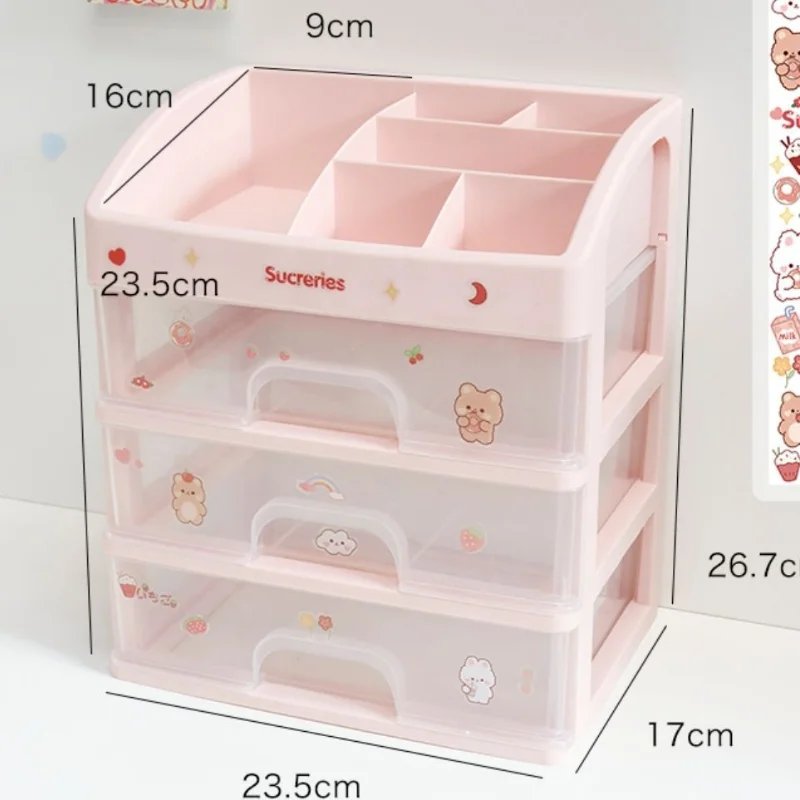 Multi-Purpose Ins Transparent Drawer Storage Box - Pink Cosmetic Makeup Box for Dormitory Kawaii Shelf