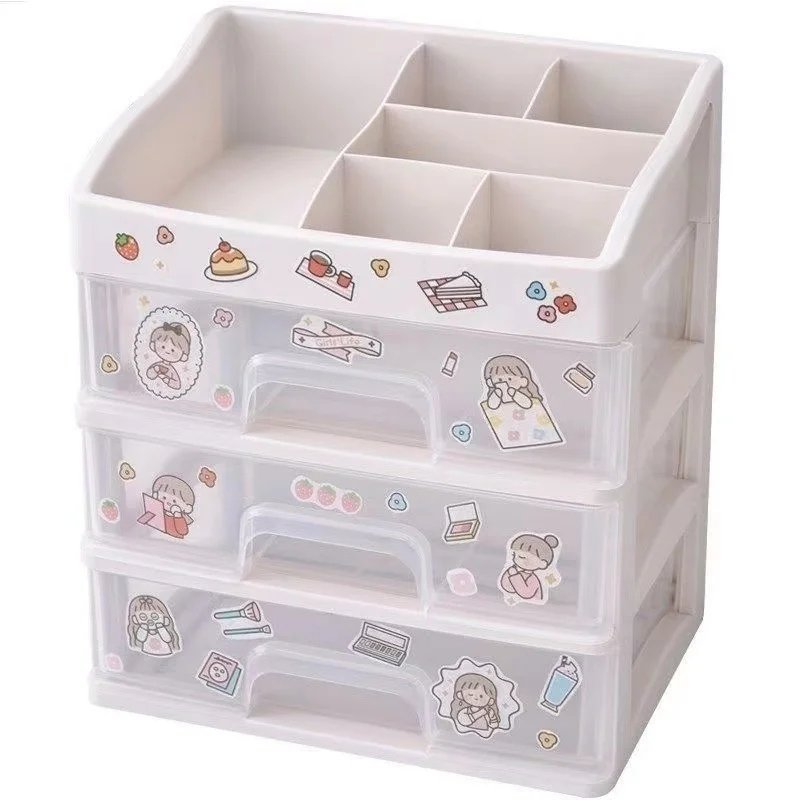 Multi-Purpose Ins Transparent Drawer Storage Box - Pink Cosmetic Makeup Box for Dormitory Kawaii Shelf
